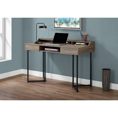 48" Computer Desk in Dark Taupe & Black Metal